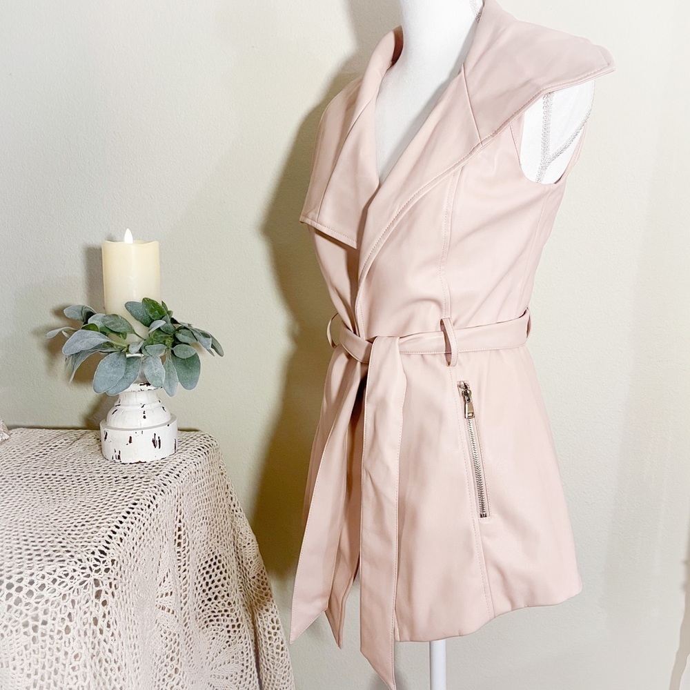 Bebe Pink Asymmetrical Faux Leather Vest with Belt - Picture 2 of 10